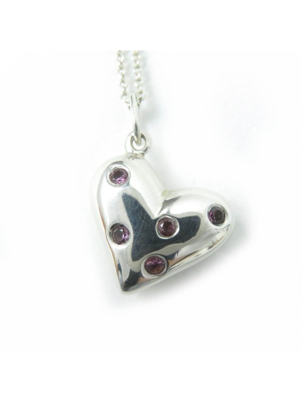 Tiffany & Co Vintage Dots Heart Necklace Pink Sapphire